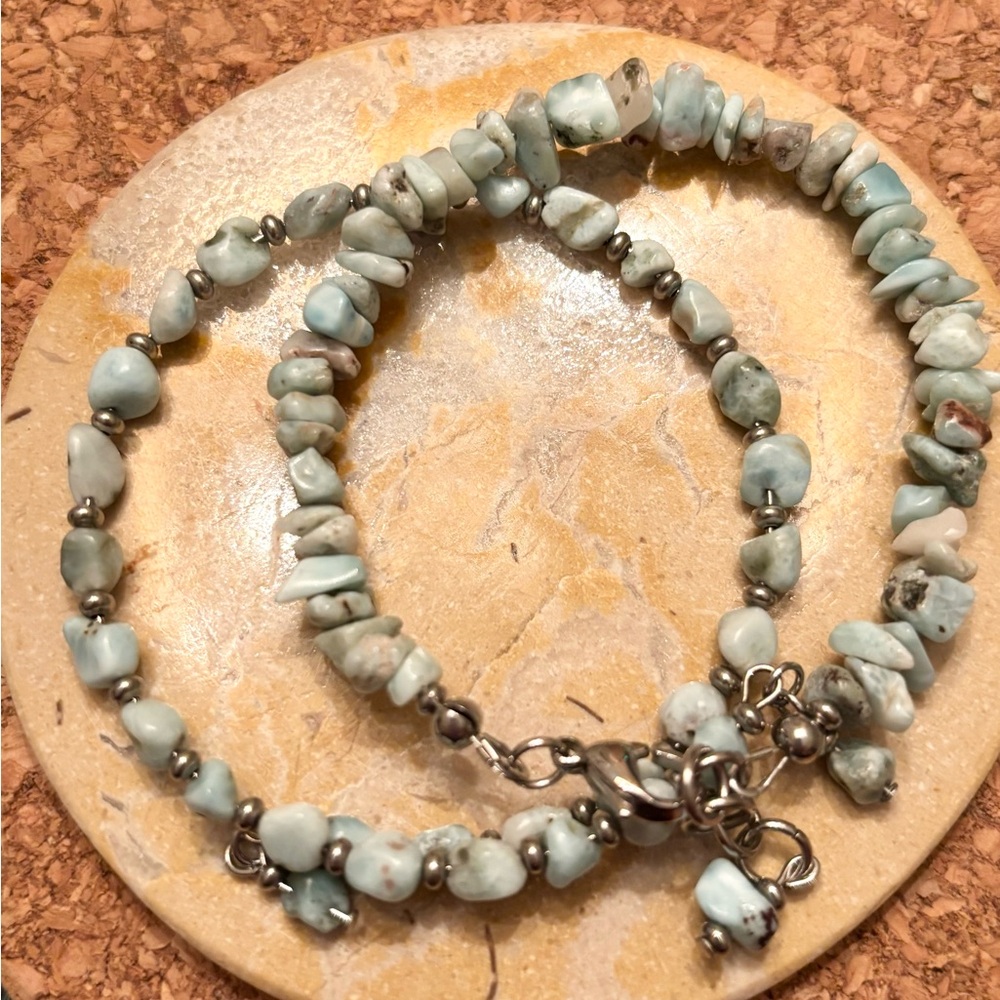 Dominican Larimar Chip Bracelets SET OF TWO! in Stainless Steel 7.25”-7.5”💙💙💙
